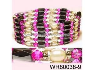 36inch Rose Red Glass, Freshwater Pearl Magnetic Wrap Bracelet Necklace All in One Set